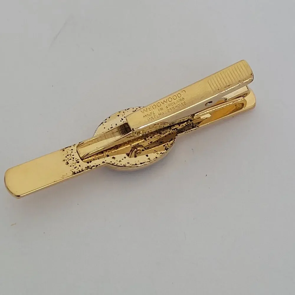 Wedgewood Jasperwear Tie Bar Clip Cufflinks Set Gold Blue Tone Camel England
